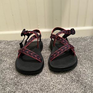Lightly used Chaco sandals. Size 11 Red and Navy straps